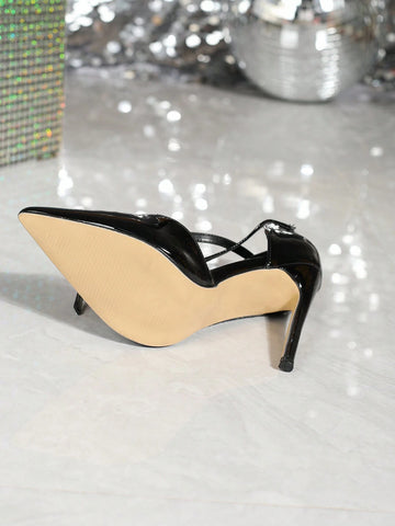 Elegant Black Pumps For Women, Point Toe Stiletto Heeled Slingback Pumps