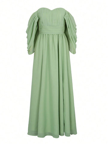 Sexy Cold Shoulder Party Dress, Goddess Level Chiffon Bridesmaid Formal Gown With Fitted Waist