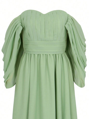 Sexy Cold Shoulder Party Dress, Goddess Level Chiffon Bridesmaid Formal Gown With Fitted Waist