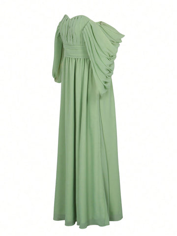 Sexy Cold Shoulder Party Dress, Goddess Level Chiffon Bridesmaid Formal Gown With Fitted Waist