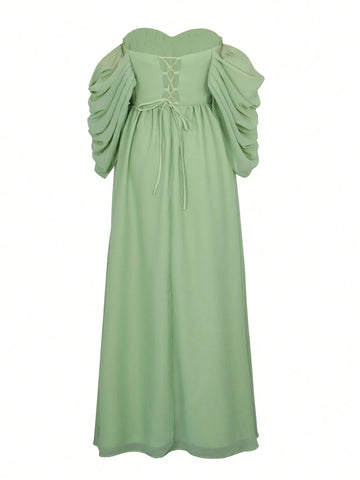 Sexy Cold Shoulder Party Dress, Goddess Level Chiffon Bridesmaid Formal Gown With Fitted Waist