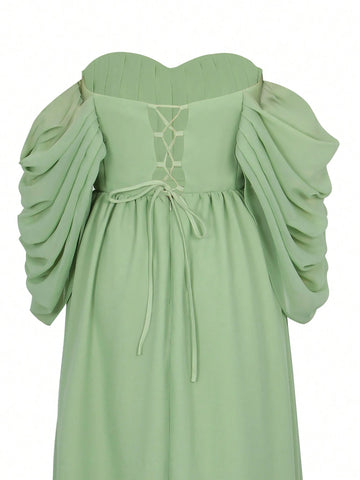 Sexy Cold Shoulder Party Dress, Goddess Level Chiffon Bridesmaid Formal Gown With Fitted Waist