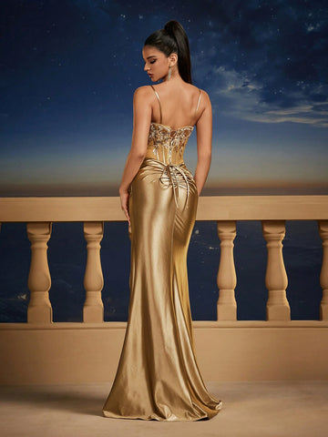 Sexy Deep V-Neck Corset Sequin Ball Gowns For Women Glamorous Bridesmaid Dress Sisters Evening Dress Party Wedding Season