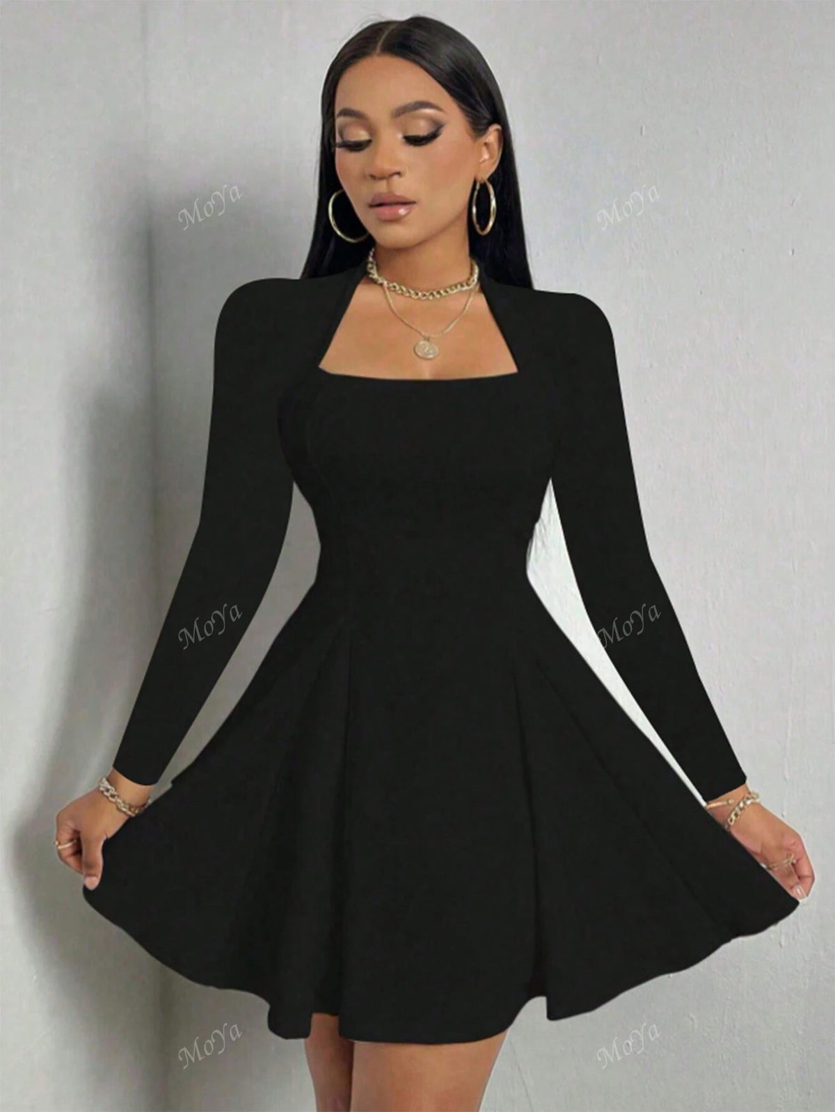 Sexy Fashionable Hollow Out Long Sleeve Short Dress