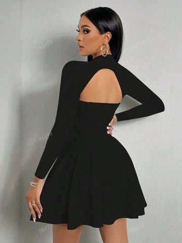 Sexy Fashionable Hollow Out Long Sleeve Short Dress