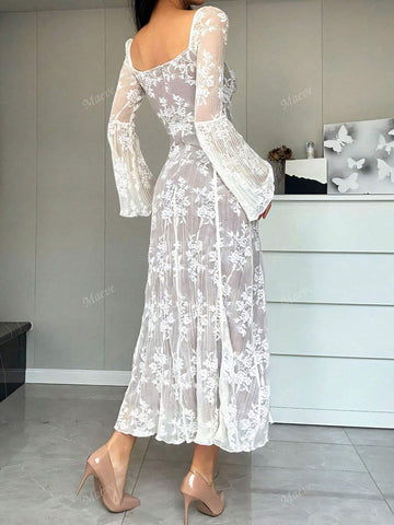 Sexy Fashionable Mermaid Style Lace Trim Lace-Up Square Neck Dress