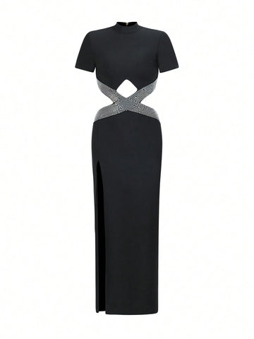 Sexy Hollow Out Cross Strappy Round Neck Bandage Dress For Evening Party