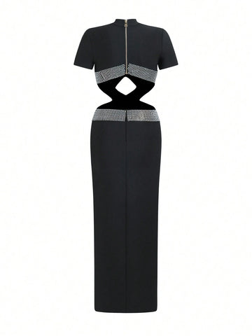 Sexy Hollow Out Cross Strappy Round Neck Bandage Dress For Evening Party