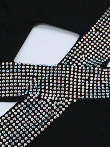 Sexy Hollow Out Cross Strappy Round Neck Bandage Dress For Evening Party