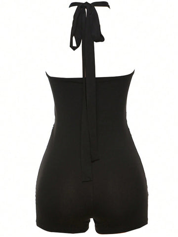 Sexy Hollow Out Sleeveless Lace-Up Jumpsuit For Streetwear