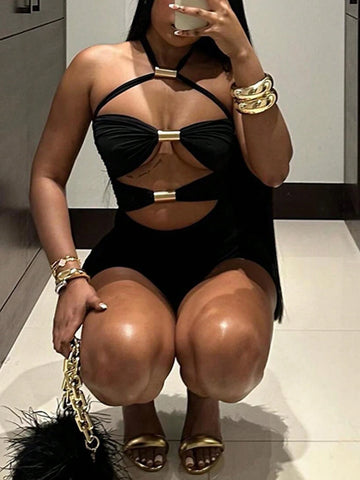 Sexy Hollow Out Sleeveless Lace-Up Jumpsuit For Streetwear