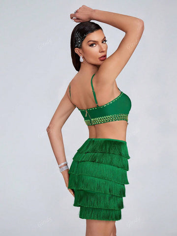 Sexy Lace-Up Backless Tassel Spaghetti Strap Mini Dress