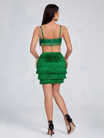 Sexy Lace-Up Backless Tassel Spaghetti Strap Mini Dress