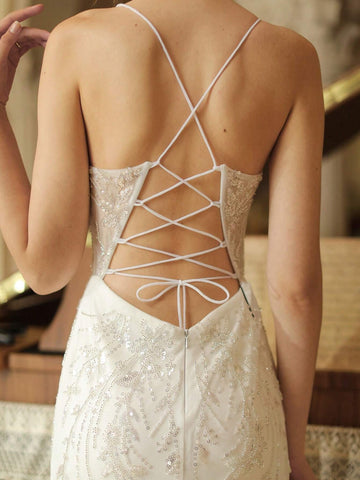 Sexy Mermaid Spaghetti Straps V-Neck Maxi Evening Party Dress