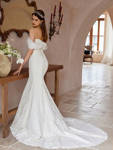 Sexy Off-Shoulder Unique Sleeve Mermaid Wedding Dress With Elegant Lace Fabric For Bridal Gown