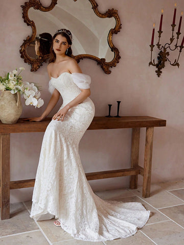 Sexy Off-Shoulder Unique Sleeve Mermaid Wedding Dress With Elegant Lace Fabric For Bridal Gown