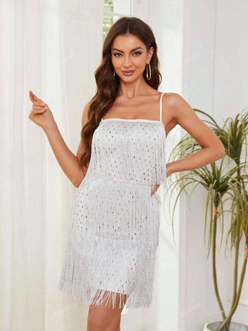 Sexy Spaghetti Strap Fringe Accent Bodycon Party Dress