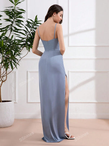 Sexy Spaghetti Strap Slit Waist Maxi Dress