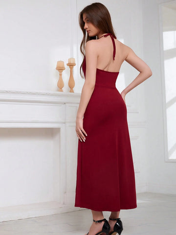 Sexy V-Neck Spaghetti Strap Slit Dress