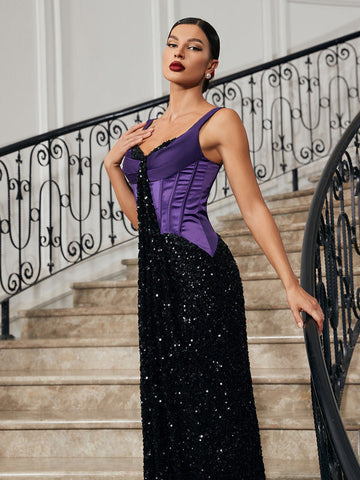 Shelby Corset Patchwork Sequin Dress