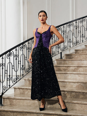 Shelby Corset Patchwork Sequin Dress