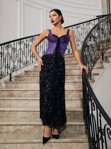 Shelby Corset Patchwork Sequin Dress