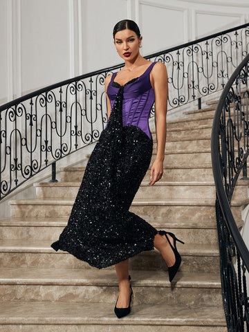 Shelby Corset Patchwork Sequin Dress