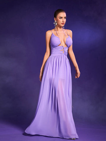 Sheril Spaghetti Ruched Cutout Maxi Dress