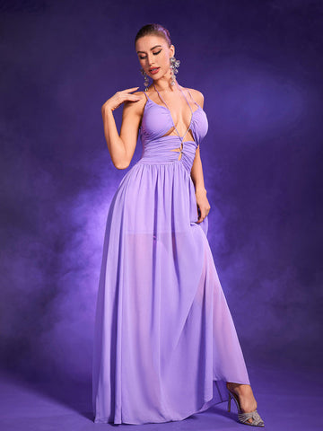 Sheril Spaghetti Ruched Cutout Maxi Dress