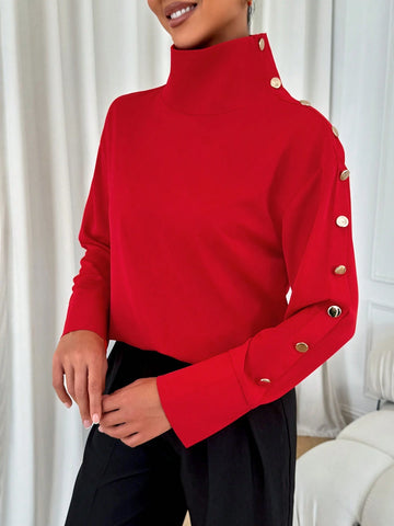 Shirt Long Sleeve Red Valentine's Day Off Shoulder Or Senior Sleeve Button Women