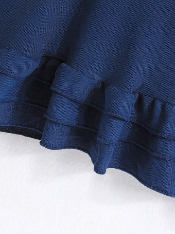 Short Sleeve Dinosaur Embroidery Layered Cake Dress, Casual Style For Young Girls