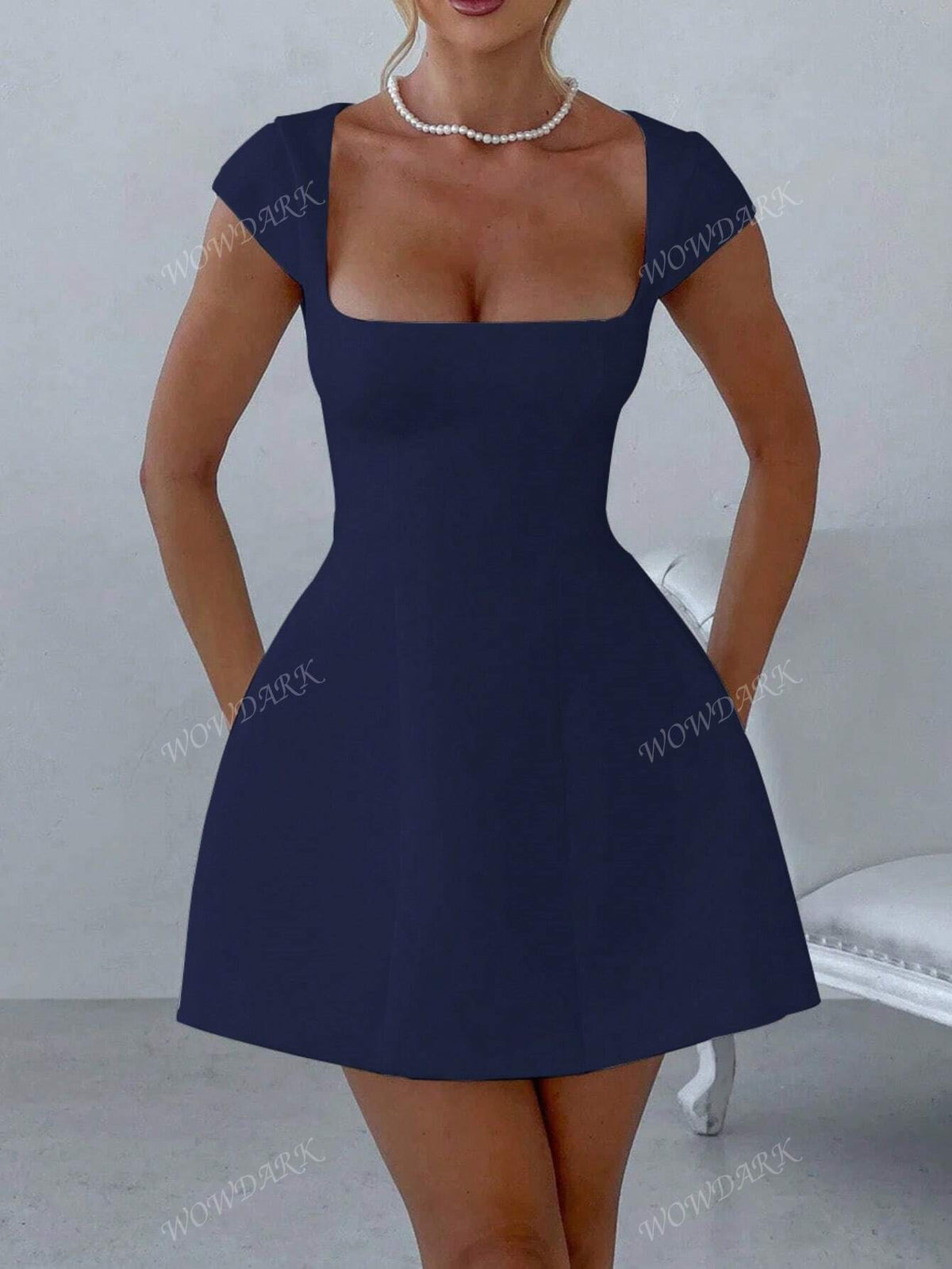 Short Sleeve Square Neck A-Line Mini Dress, Autumn