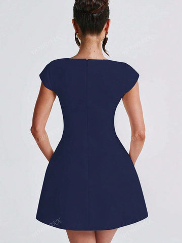 Short Sleeve Square Neck A-Line Mini Dress, Autumn