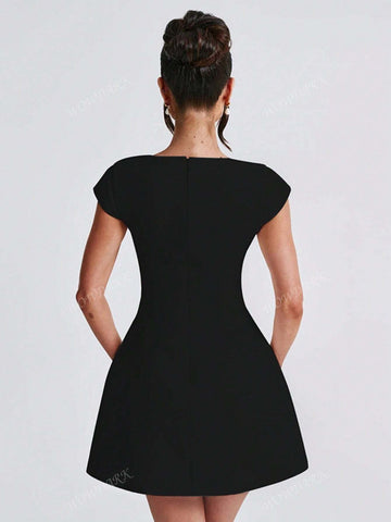 Short Sleeve Square Neck A-Line Mini Dress, Autumn