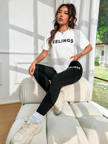 Simple And Versatile Contrasting Color Leggings Set