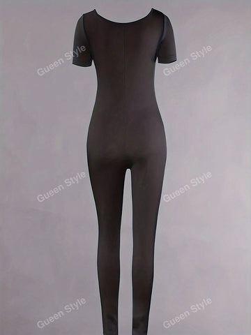 Simple Casual Style Solid Black Skinny Jumpsuit, Versatile For Commuting And Year-Round Wear