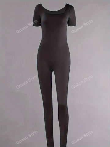 Simple Casual Style Solid Black Skinny Jumpsuit, Versatile For Commuting And Year-Round Wear