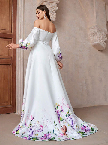 Simple Ladies Printed Wedding Dress With Small Train