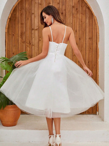 Simple Mesh Spaghetti Strap Wedding Dress