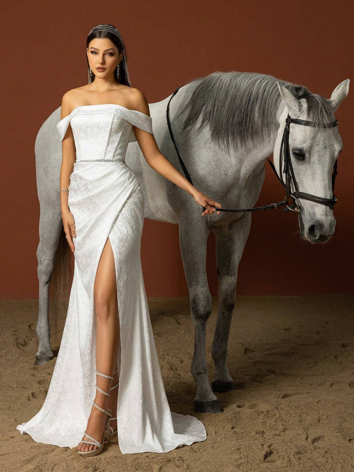 Simple Off Shoulder French Style Lightweight Wedding Dress