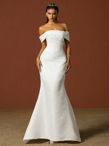 Simple Off Shoulder Strapless French Style Light Wedding Dress