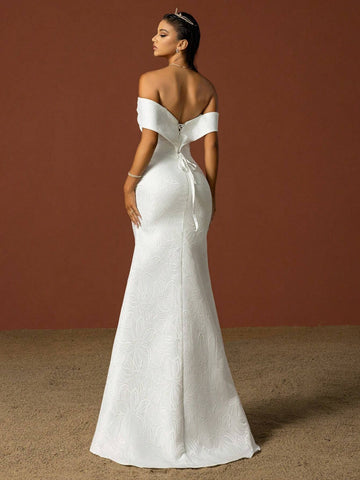 Simple Off Shoulder Strapless French Style Light Wedding Dress
