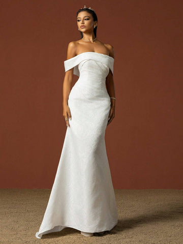 Simple Off Shoulder Strapless French Style Light Wedding Dress
