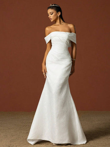 Simple Off Shoulder Strapless French Style Light Wedding Dress