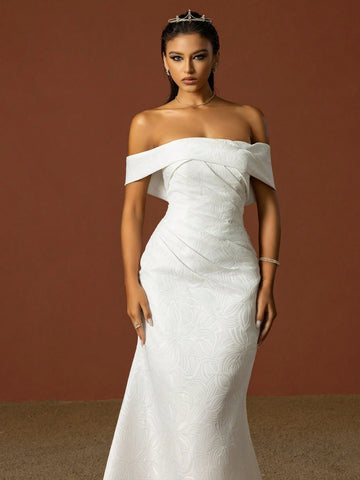 Simple Off Shoulder Strapless French Style Light Wedding Dress