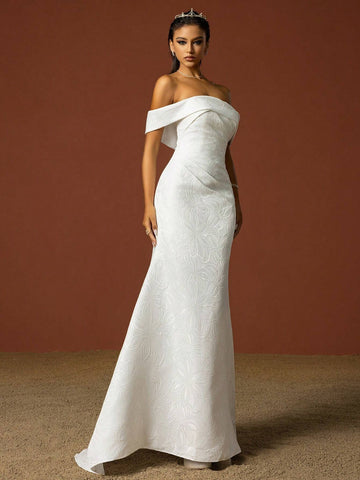 Simple Off Shoulder Strapless French Style Light Wedding Dress