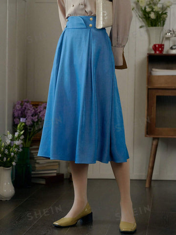 Simple Retro Ladies' Solid Color Casual Knee Length Skirt