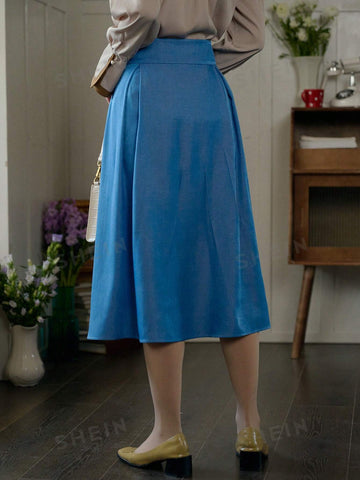 Simple Retro Ladies' Solid Color Casual Knee Length Skirt