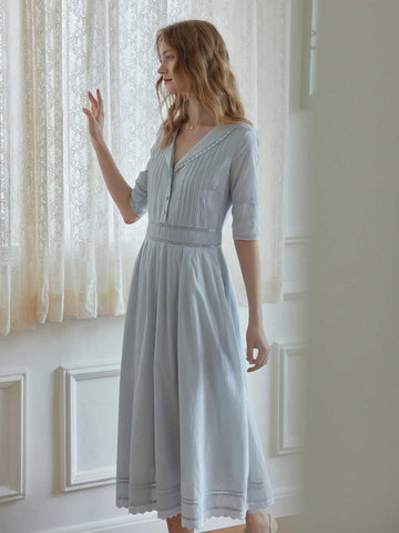 Simple Retro Women's Casual Long Solid Color Cinching Waist Maxi Dress