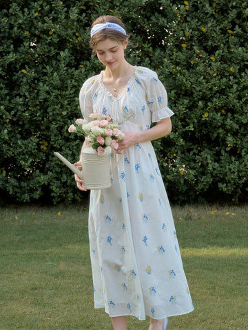 Women's Full Embroidery V-Neck Casual Holiday Style Long Dress